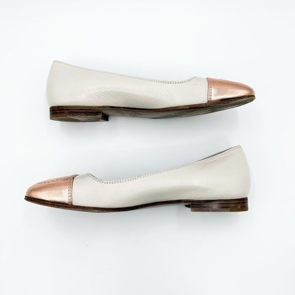 Gucci Hills Ballet Flat White Rose Gold Size 37, 7 Cap Toe GG Logo Leather - Picture 6 of 12